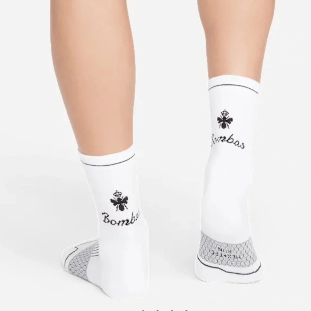 Bombas New 3 pair RUN Half Calf Socks X Large White Running Socks w/ Black